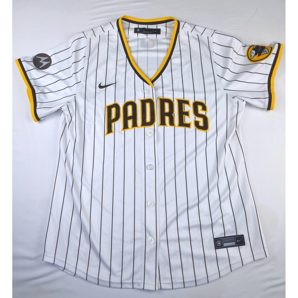 Nike San Diego Padres MLB White Pinstripe Baseball Jersey Womens Large Motorola